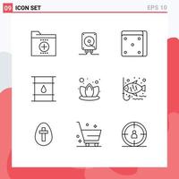 Pack of 9 Modern Outlines Signs and Symbols for Web Print Media such as lily delivery play cylinder can Editable Vector Design Elements