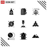 Pixle Perfect Set of 9 Solid Icons Glyph Icon Set for Webite Designing and Mobile Applications Interface vector