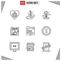 9 Icons Line Style Grid Based Creative Outline Symbols for Website Design Simple Line Icon Signs Isolated on White Background 9 Icon Set vector