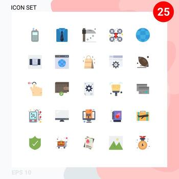 Mobile Interface Flat Color Set of 25 Pictograms of globe earth halloween drone robot camera Editable Vector Design Elements