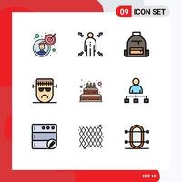 Filledline Flat Color Pack of 9 Universal Symbols of cake frankenstein bag face cartoon Editable Vector Design Elements