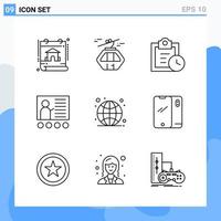 iconos de estilo moderno de 9 líneas delinean símbolos para uso general signo de icono de línea creativa aislado sobre fondo blanco paquete de 9 iconos vector