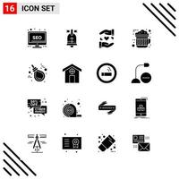 Pixle Perfect Set of 16 Solid Icons Glyph Icon Set for Webite Designing and Mobile Applications Interface vector