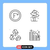 4 Line Black Icon Pack Outline Symbols for Mobile Apps isolated on white background 4 Icons Set vector