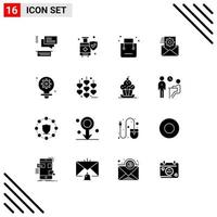 Universal Icon Symbols Group of 16 Modern Solid Glyphs of bulb data management bag data integration shopping Editable Vector Design Elements