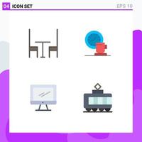 Modern Set of 4 Flat Icons and symbols such as dining monitor coffee time imac Editable Vector Design Elements