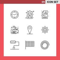 Modern Set of 9 Outlines and symbols such as sun map creative location money Editable Vector Design Elements