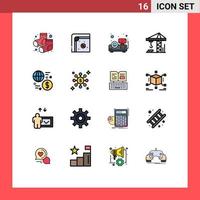 Set of 16 Vector Flat Color Filled Lines on Grid for transaction global presentation exchange construction Editable Creative Vector Design Elements