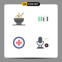 Universal Icon Symbols Group of 4 Modern Flat Icons of bowl sign battery hospital recording Editable Vector Design Elements