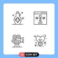 4 Line Black Icon Pack Outline Symbols for Mobile Apps isolated on white background 4 Icons Set vector