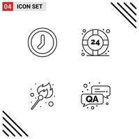 Group of 4 Modern Filledline Flat Colors Set for clock flame user support stick Editable Vector Design Elements