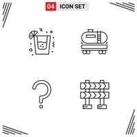 Pack of 4 creative Filledline Flat Colors of drink question mark truck construction barricade Editable Vector Design Elements