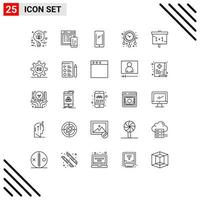 Set of 25 Commercial Lines pack for education watch phone time iphone Editable Vector Design Elements