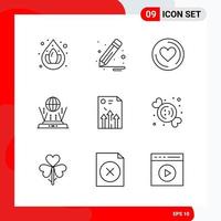 Creative Set of 9 Universal Outline Icons isolated on White Background vector