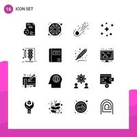 Universal Icon Symbols Group of 16 Modern Solid Glyphs of management stars asteroid space comet Editable Vector Design Elements