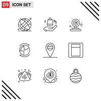 Mobile Interface Outline Set of 9 Pictograms of light server web network database Editable Vector Design Elements