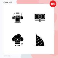 Editable Vector Line Pack of 4 Simple Solid Glyphs of music photo book search file Editable Vector Design Elements