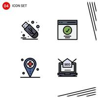 Set of 4 Modern UI Icons Symbols Signs for drive health usb message location Editable Vector Design Elements