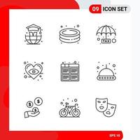 Creative Set of 9 Universal Outline Icons isolated on White Background vector