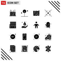 Pixle Perfect Set of 16 Solid Icons Glyph Icon Set for Webite Designing and Mobile Applications Interface vector