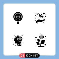 User Interface Pack of 4 Basic Solid Glyphs of business mind care love earth Editable Vector Design Elements