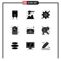 Universal Icon Symbols Group of 9 Modern Solid Glyphs of emergency menu interface list coffee Editable Vector Design Elements