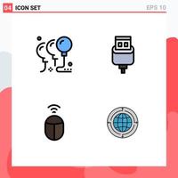 Group of 4 Modern Filledline Flat Colors Set for balloons wifi party connector globe Editable Vector Design Elements