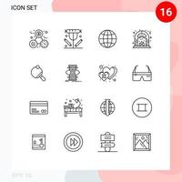 16 Universal Outlines Set for Web and Mobile Applications pong fire lunch fire christmas Editable Vector Design Elements