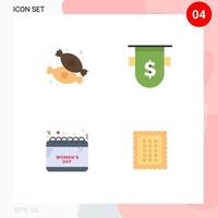 4 Flat Icon concept for Websites Mobile and Apps candy calendar sweets currency time Editable Vector Design Elements