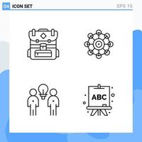 Modern 4 Line style icons Outline Symbols for general use Creative Line Icon Sign Isolated on White Background 4 Icons Pack vector