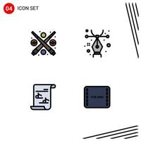 Modern Set of 4 Filledline Flat Colors and symbols such as billiard music play pen end Editable Vector Design Elements