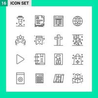 paquete de 16 iconos de estilo de línea establece símbolos de esquema para imprimir signos creativos aislados en fondo blanco vector