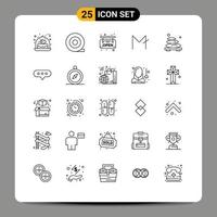 User Interface Pack of 25 Basic Lines of bubble spa moon coin relax hot Editable Vector Design Elements