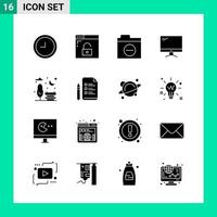 Pack of 16 Solid Style Icon Set Glyph Symbols for print Creative Signs Isolated on White Background 16 Icon Set vector