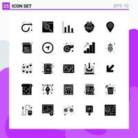 25 User Interface Solid Glyph Pack of modern Signs and Symbols of map plus finance nature cart Editable Vector Design Elements