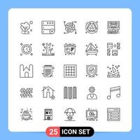 25 Line Black Icon Pack Outline Symbols for Mobile Apps isolated on white background 25 Icons Set vector