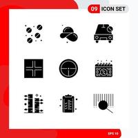 Mobile Interface Solid Glyph Set of 9 Pictograms of army small car screen slash Editable Vector Design Elements