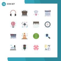 conjunto de colores planos de interfaz móvil de 16 pictogramas de control de maletín de controlador de estudio paquete editable de boda de elementos creativos de diseño de vectores