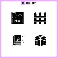 4 Icons in Solid Style Glyph Symbols on White Background Creative Vector Signs for Web mobile and Print