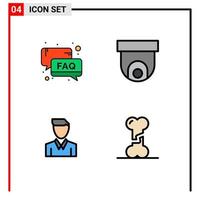 Modern Set of 4 Filledline Flat Colors and symbols such as faq account support cctv man Editable Vector Design Elements