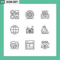 Modern Set of 9 Outlines and symbols such as camera globe global world technology Editable Vector Design Elements