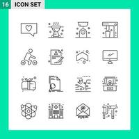 Pack of 16 Line Style Icon Set Outline Symbols for print Creative Signs Isolated on White Background 16 Icon Set vector