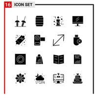 16 General Icons for website design print and mobile apps 16 Glyph Symbols Signs Isolated on White Background 16 Icon Pack vector