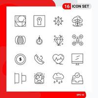 conjunto creativo de 16 iconos de contorno universal aislado sobre fondo blanco vector