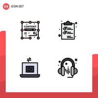 4 Filledline Flat Color concept for Websites Mobile and Apps content laptop design document share Editable Vector Design Elements