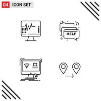 User Interface Pack of 4 Basic Filledline Flat Colors of heart computer medical help remote Editable Vector Design Elements