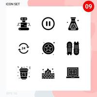 Set of 9 Vector Solid Glyphs on Grid for star stop pollution service non Editable Vector Design Elements