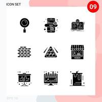 Vector Pack of 9 Icons in Solid Style Creative Glyph Pack isolated on White Background for Web and Mobile