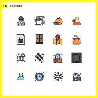 16 Thematic Vector Flat Color Filled Lines and Editable Symbols of human efficiency wifi work fruit Editable Creative Vector Design Elements