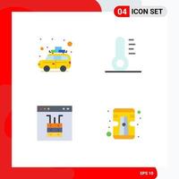 conjunto de pictogramas de 4 iconos planos simples de elementos de diseño de vector editables de lápiz de navegador de autobús de página de camping
